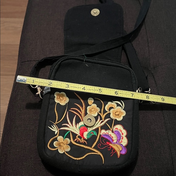 #0944+ Mini Handmade Floral Embroidered Black Crossbody Bag W/ WHT hand sew - Picture 7 of 7